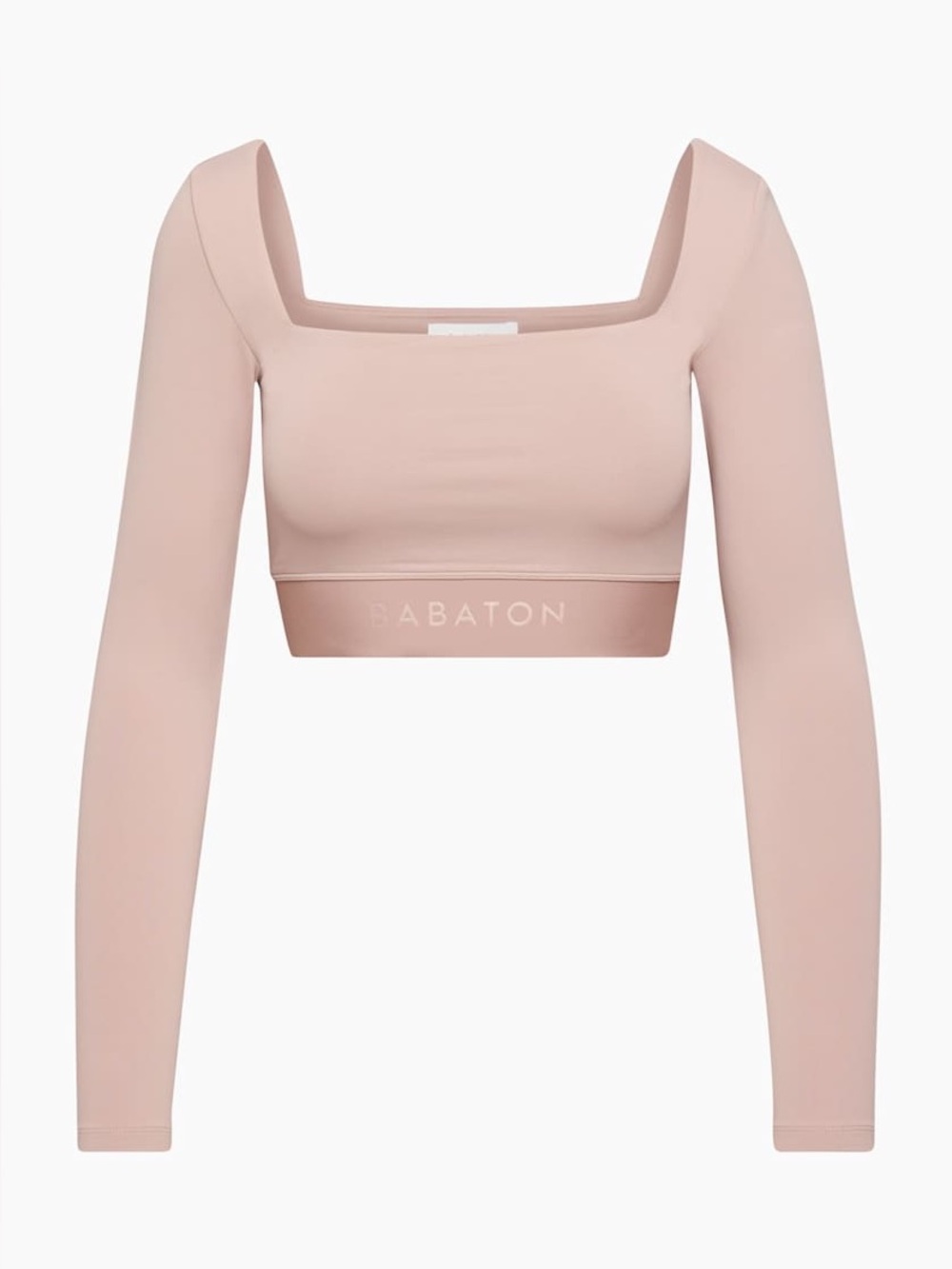 Babaton Dusty Blush Square-Neck Long Sleeve Crop Top